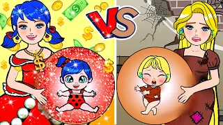 Ladybug Pregnant vs Rapunzel Pregnant ❤❤❤ - RICH & POOR Mother and Daughter LIFE | Woa Doll Spanish