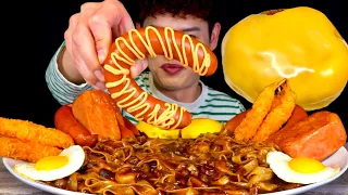 ASMR 새우짜장파스타😋킬바사소시지 계란후라이 치즈함박 통스팸 먹방 ~!! Balck Bean Pasta With Fried Egg Kielbasa Spam MuKbang~!!