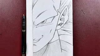 How to draw vegeta ultra ego half face step-by-step