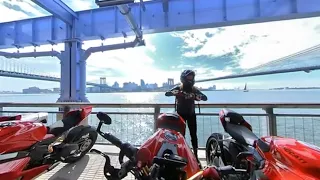 Ducati owners ride NYC-DapperDucs Gotham Ducati Streetfighter848 Korean Bikergirl