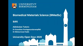 Biomedical Materials Science (BMedSc) Taster Lecture - Undergraduate Open Day - June 2020