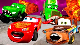 Lightning McQueen and MATER vs Zombie Chick Hicks  Pixar cars Zombie apocalypse in  BeamNG.drive