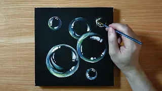 How To Paint Bubbles | Black Canvas Painting | Acrylic painting for beginners