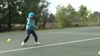 5 year old one-handed backhand with heavy topspin