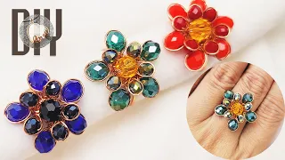 How to make jewelry design for girl at home easy | Flower Ring 🏵️ sparkling crystal 987