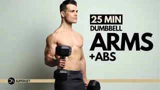 25 min ARMS Dumbbell Workout | Biceps Triceps Superset + ABS