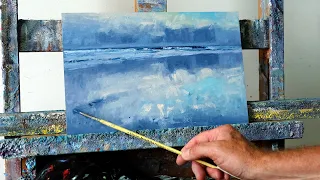 Oil Painting in the Studio - study of clouds, sea and reflections - Cornwall