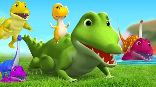 Funny Dinosaurs Race on Crocodile at Jungle - Dinosaurs Adventure Race Comedy Cartoons