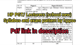 HP PGT/ Lecturers (school new) Syllabus and exam pattern by hppsc