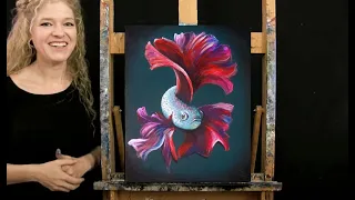 Learn How to Paint BETTA FISH with Acrylic - Paint and Sip - Step by Step Landscape Lesson