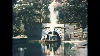 Barging through Old London over the Regents Canal in 1924 in colour! [A.I. enhanced & Colorized]