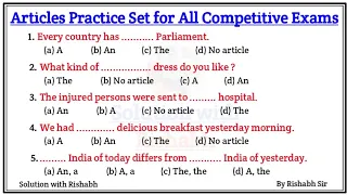 Articles A An The questions | Articles A An The in English Grammar | Articles Practice Set Exercise
