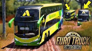 COMBOIO COM TRÊS ÔNIBUS NA ESTRADA DE TERRA COM ATOLEIROS! - EURO TRUCK SIMULATOR 2