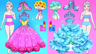 Pink And Blue Elsa Dresses New Wedding | कागज की गुड़िया ड्रेस अप | Woa Dolls Hindi