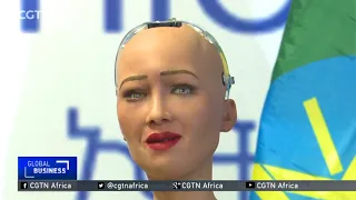 PM Abiy Ahmed with Robot Sophia