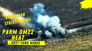 Ukrainian strikes a Russian BTR, tank, and supply trucks  using PARM DM22 HEAT  anti-tank mines