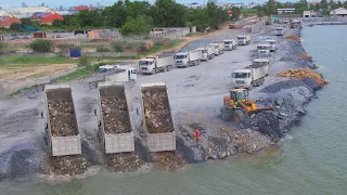 EP 173 / Equipment Skill Move Big Rock Stone Truck SCANIA land filling Unloding With  Wheel Loader