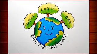 Save Earth Poster Drawing || Earth Day Poster Making || Cute Earth Drawing..