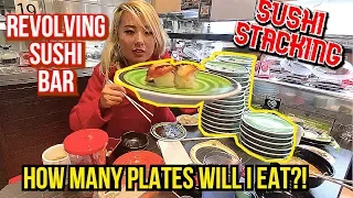 HOW MANY PLATES OF SUSHI WILL I EAT?! Sushi Revovling Bar!! #RainaisCrazy