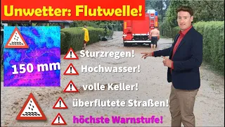 Höchste Alarmstufe LILA: Extremes Unwetter durch Starkregen mit schwerem Hochwasser! Rekorde möglich