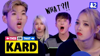 Kpop songs in Spanish vs Famous Latin songs | This or That w/ KARD (Daddy Yankee, Shakira, Maná)