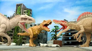 Indominus Rex and T-Rex Vs Spinosarus 🦖 Battle of giant dinosaurs with an army of evil soldiers