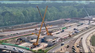 May 2024 - M25 Junction 10 Update  - New roundabout bridge beam installation by drone x5 speed