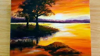 Sunset landscape painting/acrylic painting technique for beginners. #how to paint #tutorial