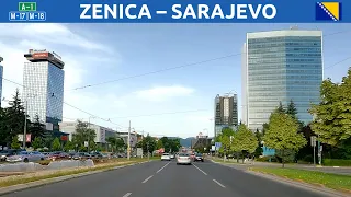 Driving in Bosnia and Herzegovina. Highway A1 to Sarajevo from the north. 4K