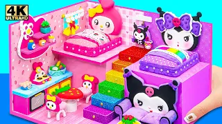 Build Cute My Melody House with Two Bedroom, Purple Room for Kuromi - DIY Miniature Cardboard House