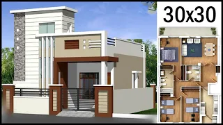 30'-0"x30'-0" 3D House Design With Layout Map | 30x30 House Plan With Elevation | Gopal Architecture