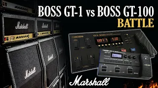 BOSS GT1 vs GT 100 Hi Gain / MARSHALL Preamp / PAN Delay (Stereo Image).