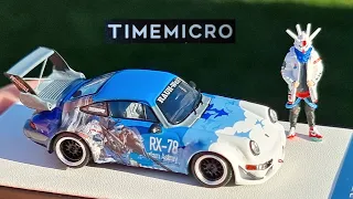 Diecast Porsche Gundam Rauh Welt RWB with figure Cool Car Timemicro factory. Unboxing and Review!