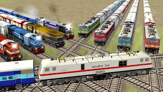 9 TRAINS CROSSING EACH OTHER ON BUMPY FORKED DIAMOND RAILROAD TRACKS | Train Simulator 2022