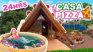 🏡VIVIENDO 24 HORAS en UNA CASA PIZZA🍕¡CABAÑA TRIANGULAR CON ALBERCA-BARRIL!💦🌸| RENTANDO CASITAS🛖