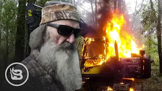 FIRE IN THE HOE: Phil Robertson's Trackhoe Bursts Into Flames! | In the Woods with Phil