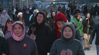 Акция  "Звезда победы" в с. Бердигестях, песня "журавли"