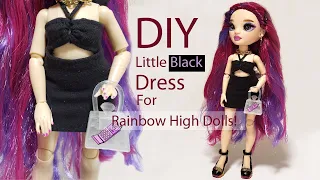 Doll clothes: DIY Rainbow High doll Little Black Dress! How to make doll clothes by hand