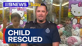 Rescue of three-year old trapped in claw machine | 9 News Australia