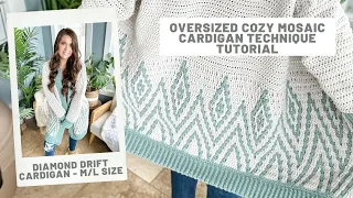 Diamond Drift Cardigan Crochet Pattern - Inset Mosaic Crochet Technique and CardiganTutorial