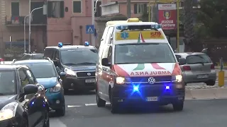 [SCORTA] Ambulanza 1-011 Croce Verde Sanremo +  Fiat Scudo Polizia Penitenziaria Sanremo in sirena!