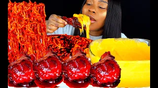 MUKBANG CHEESY NUCLEAR FIRE FRIED CHICKEN & 2X SPICY NOODLES CHALLENGE | ASMR EATING | ASMR FOOD