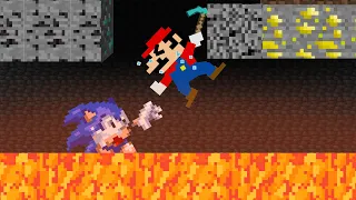 Sonic and Mario Mining Diamonds in Minecraft! Game Animation