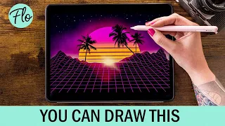 You Can Draw This RETROWAVE LANDSCAPE in PROCREATE - Plus FREE Procreate Brushes