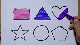 6 Shapes drawing and coloring with 6 colors for kid and toddler.| video for preschool.