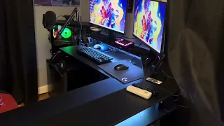 Close Look - L Shaped Gaming Desk W LED Lights & Power Outlets