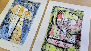 Monoprinting technique with oil bar and acrylic paint