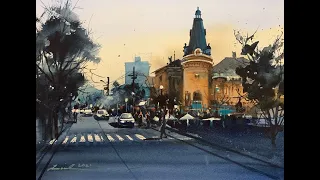 How to paint cityscape in watercolor painting demo by javid tabatabaei