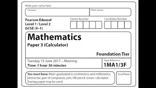 Edexcel GCSE Maths Foundation Paper 2017 - Paper 3 Questions 1 - 12