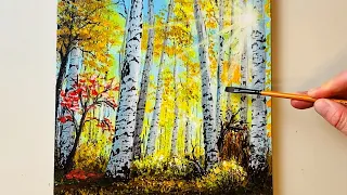 How to Paint Birch Trees / Acrylic Painting for Beginers #156